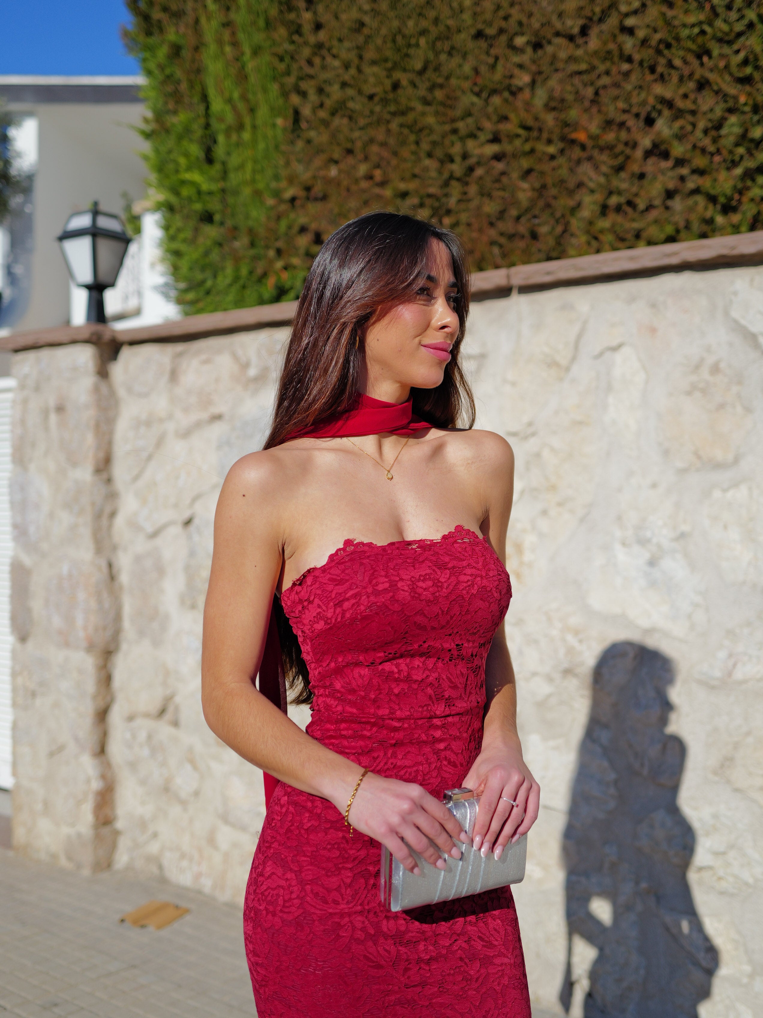 Burgundy lace choker dress