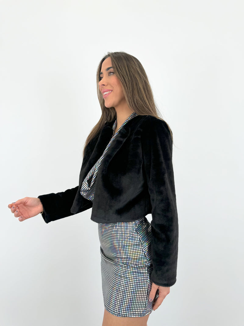 Black fur crop jacket