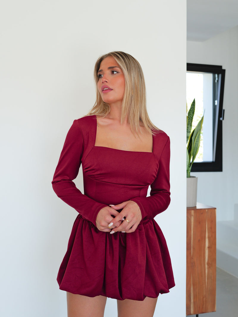 Burgundy pompous mini dress