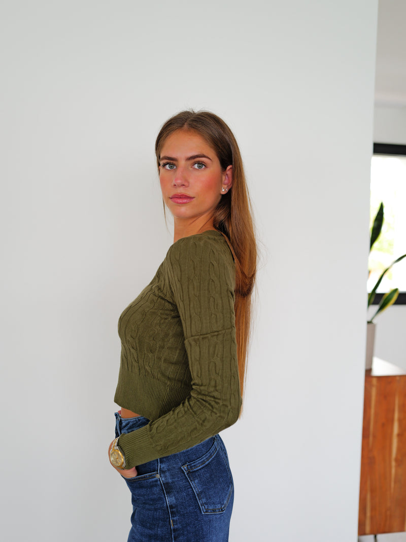 Khaki braided sweater