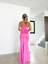 Fuchsia satin corset long dress