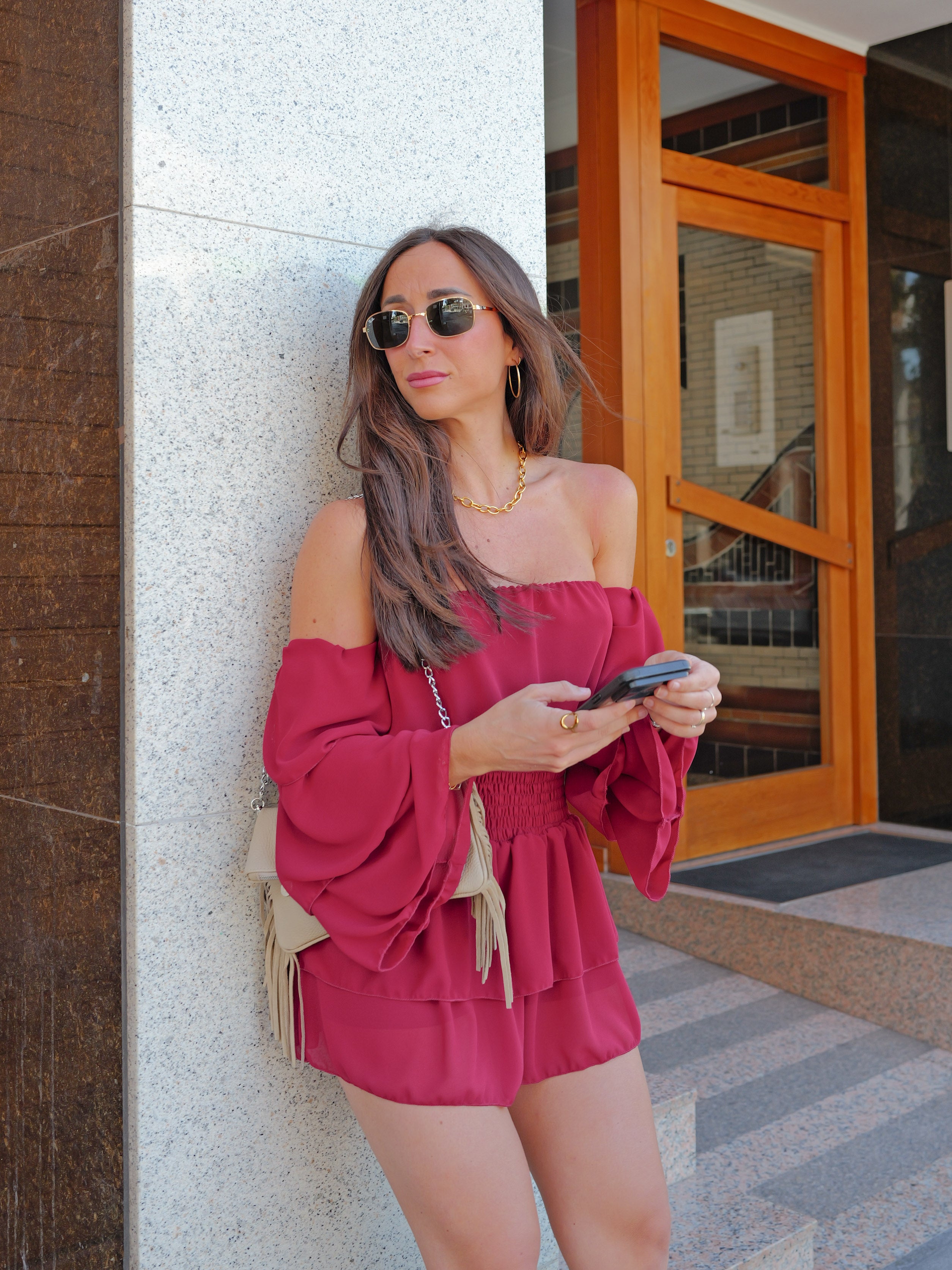 Romantic burgundy mini jumpsuit