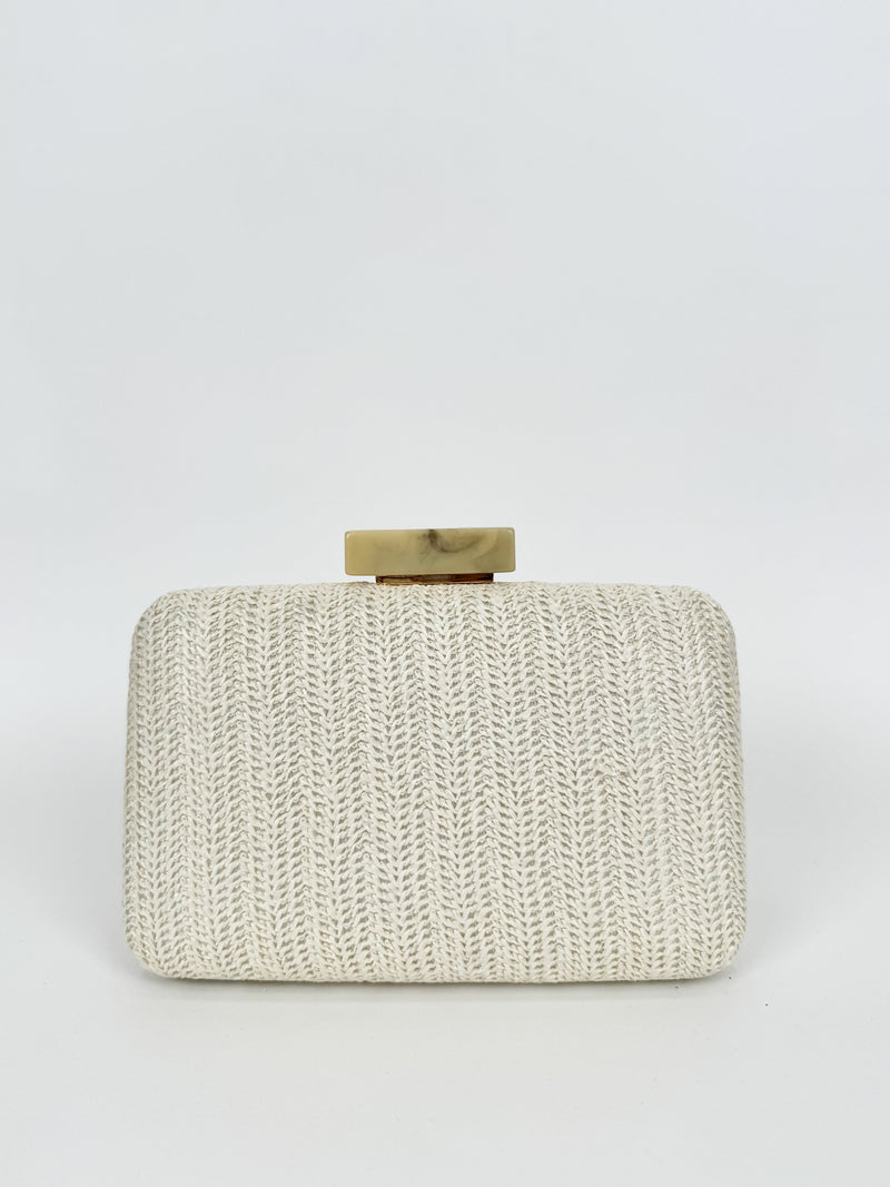 Beige raffia party clutch