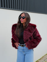 Burgundy lapel fur jacket