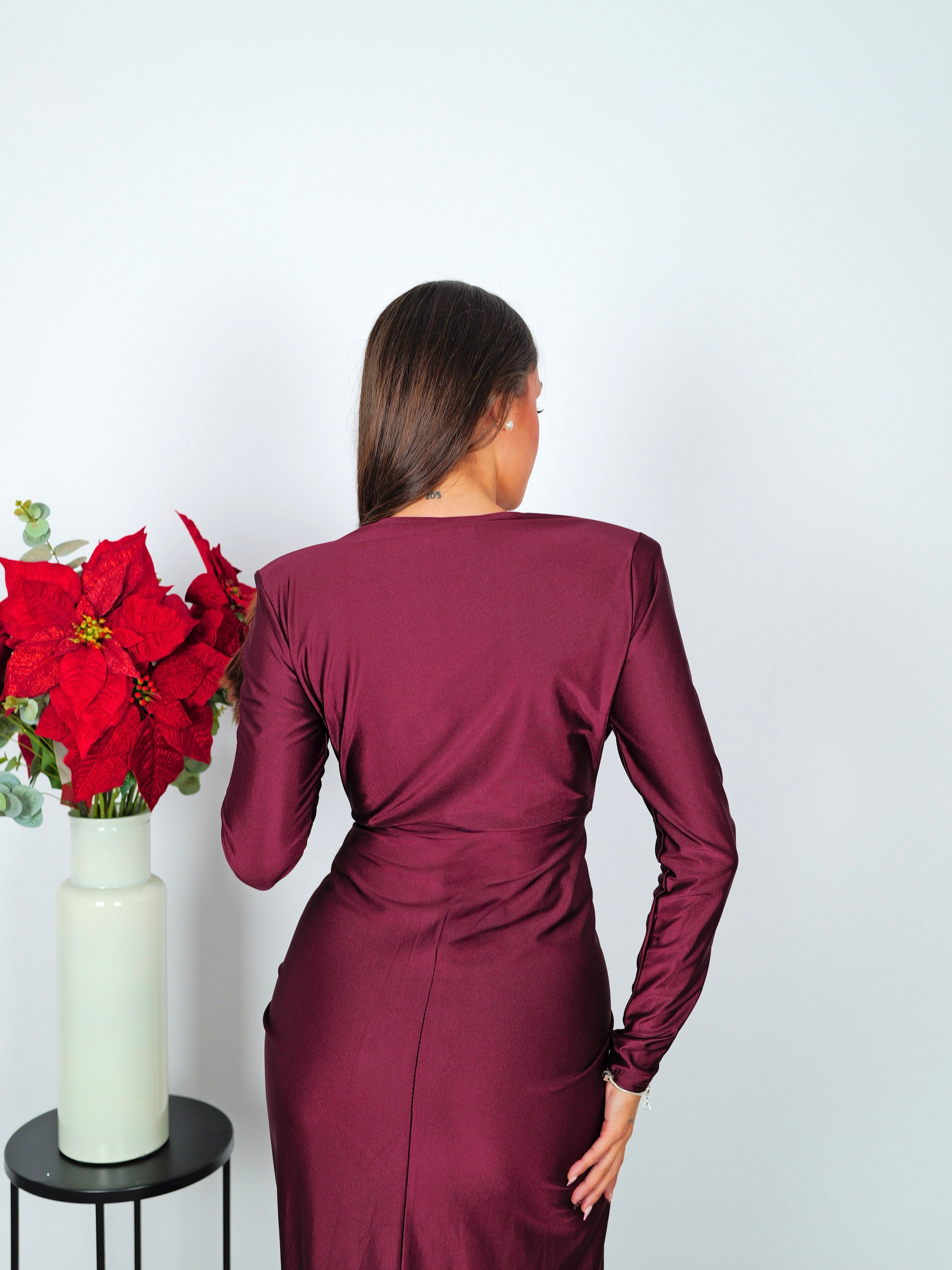Burgundy knot sleeve dress
