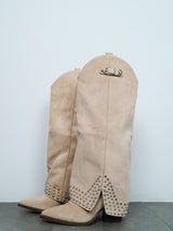 Ivory suede flap heel boot