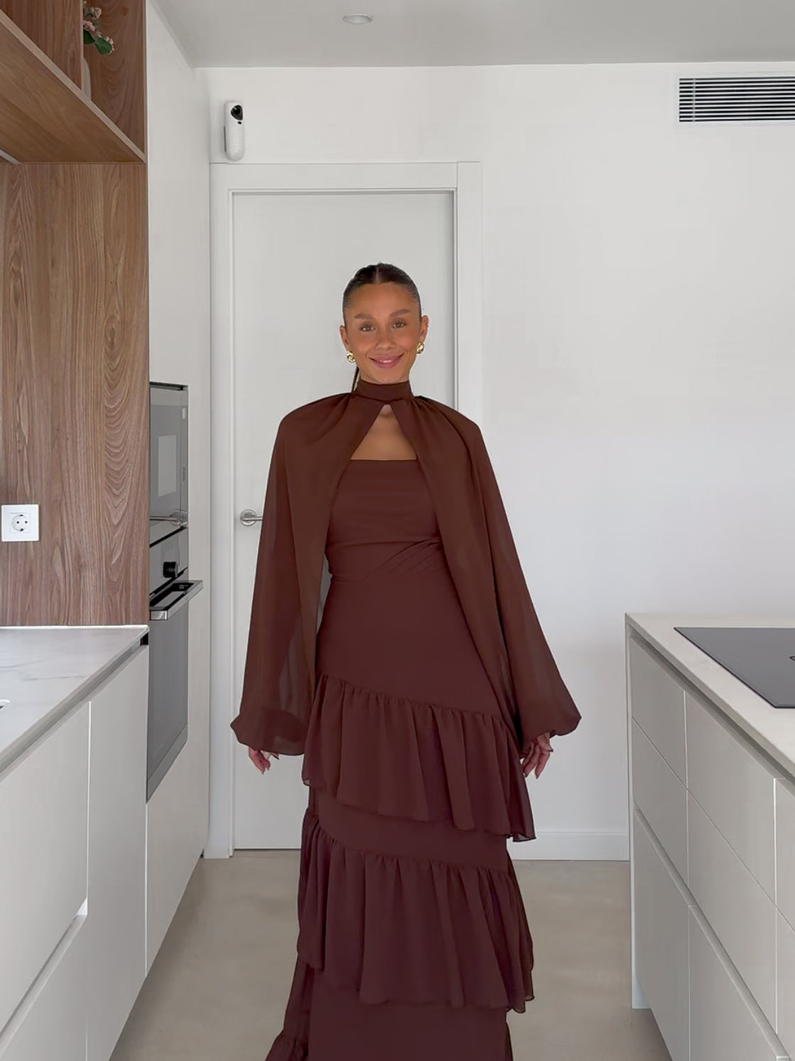 Shawl sleeves cape chocolate bow