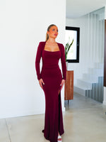 Long dress square neckline burgundy