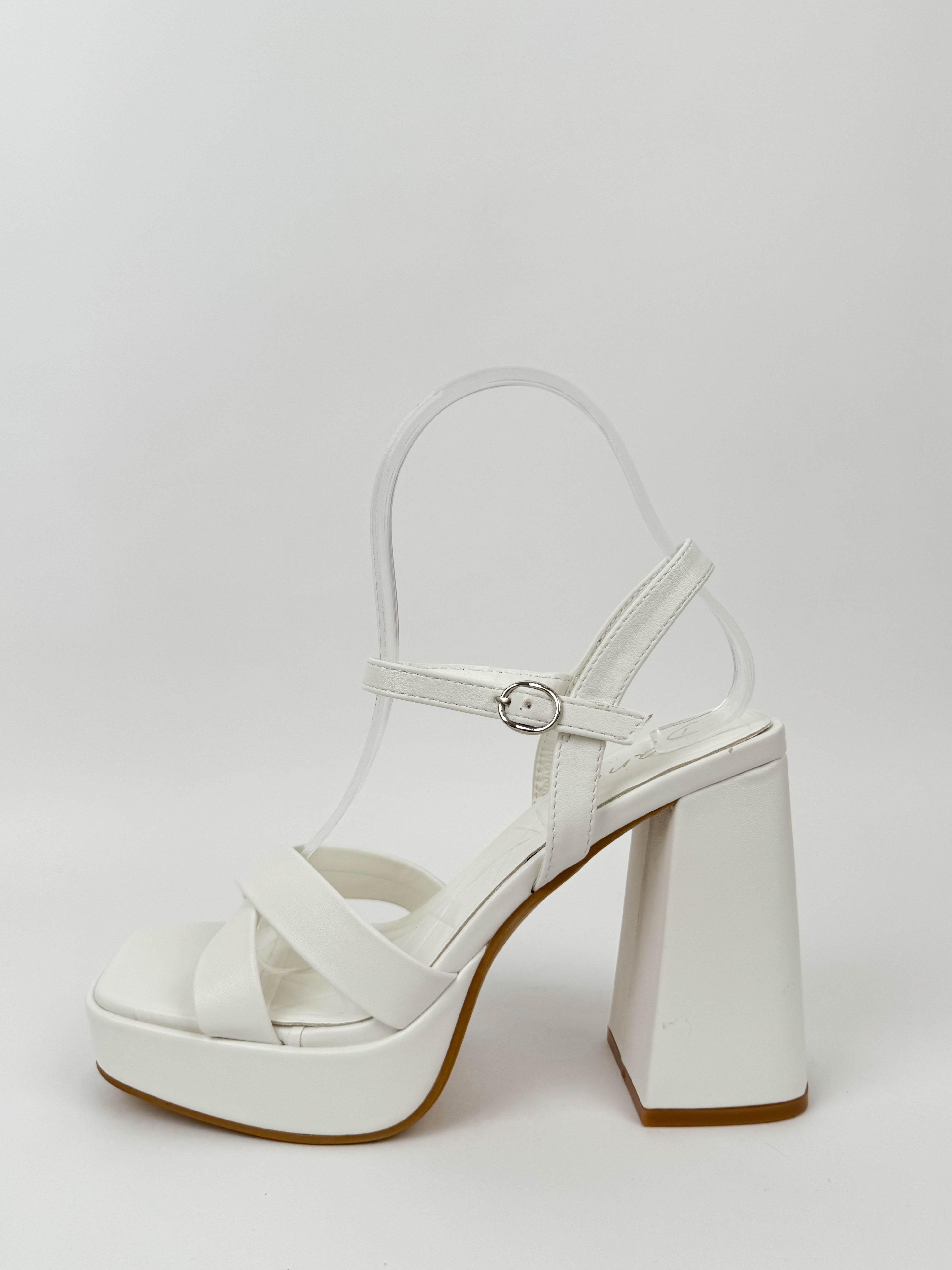 White cross platform sandal