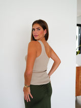 Beige asymmetrical ribbed top