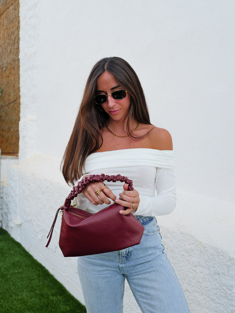 Burgundy leather shoulder bag