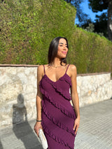 Eggplant crepe ruffles dress