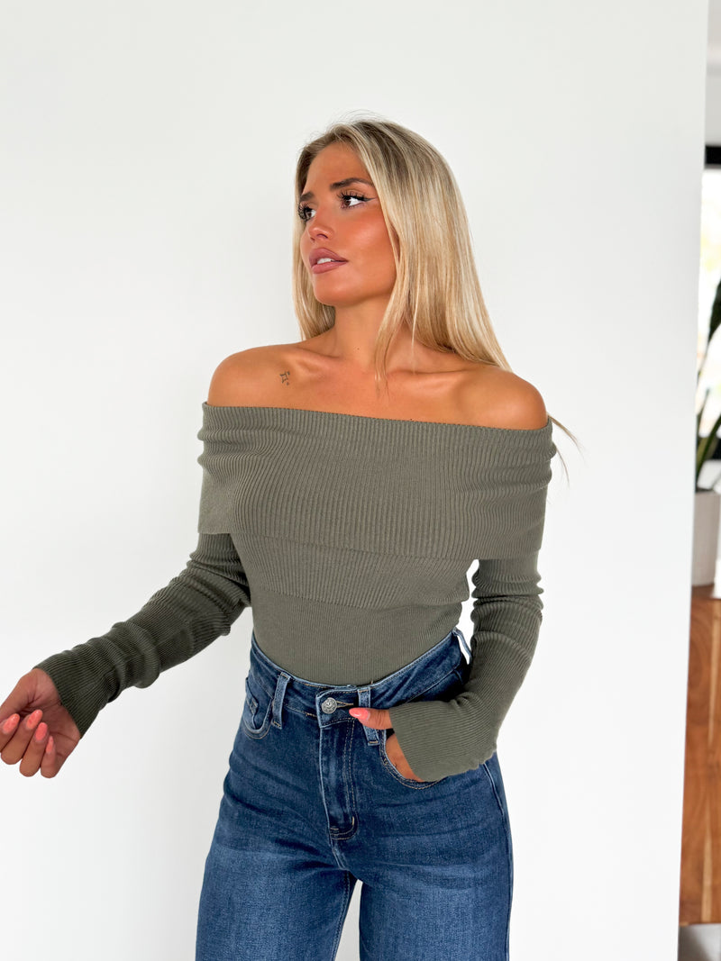 Khaki ribbed boat sweater