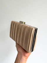 Beige embossed suede clutch