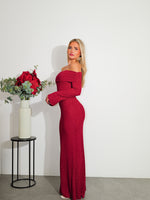 Long dress bardot lurex red