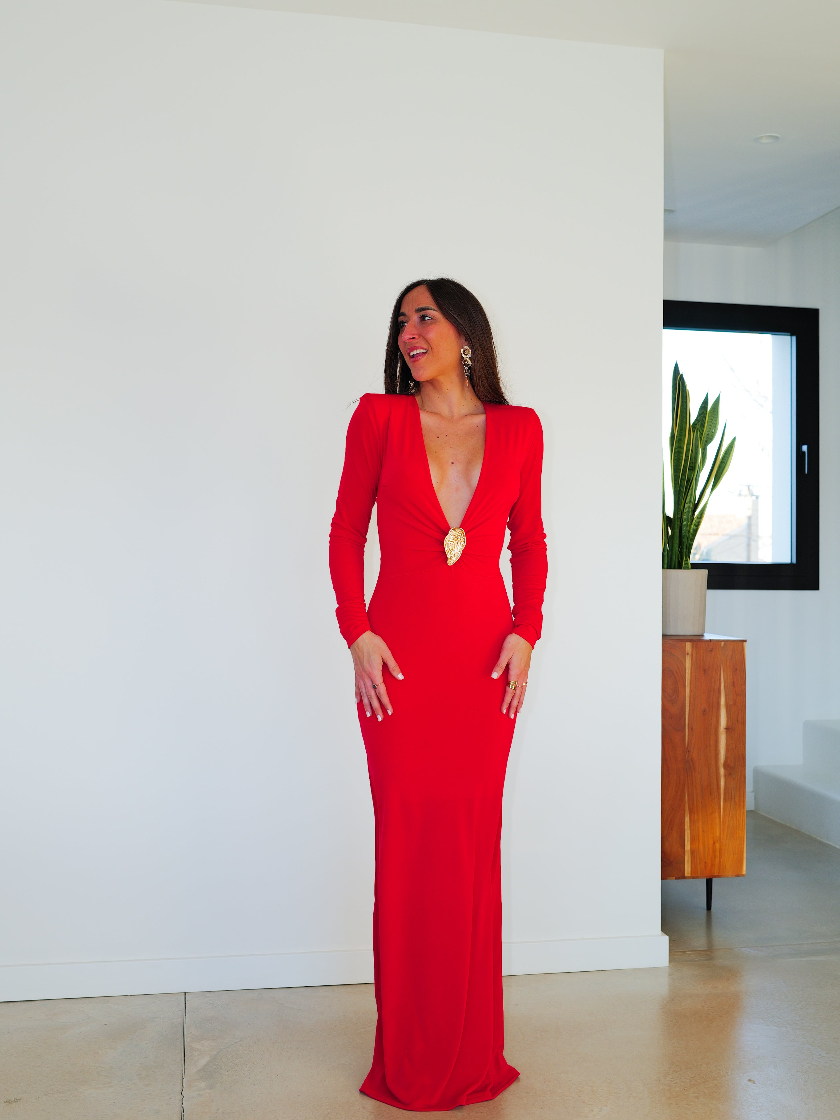 Red dress with gold detail sleeves