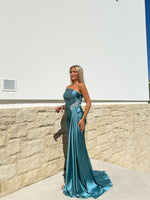 Turquoise dress with turquoise rhinestone drop