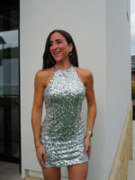 Pearl sequin halter dress