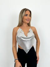 Crop top shiny silver triangle