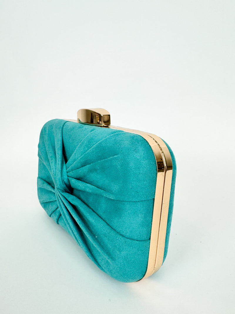 Turquoise cross bow clutch