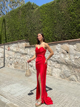 Red bandeau dress