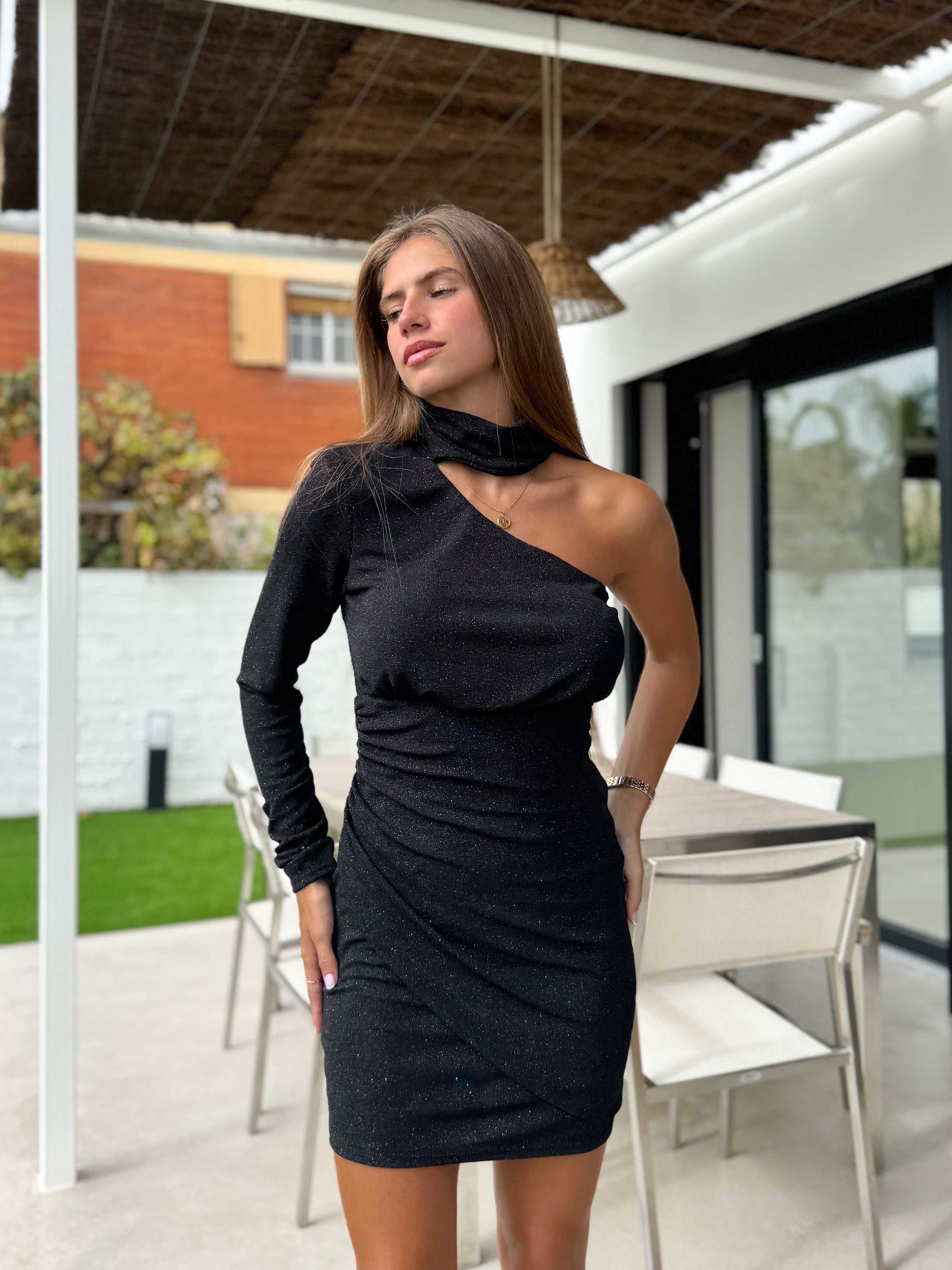 Black lurex choker dress