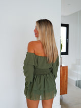 Romantic khaki mini jumpsuit