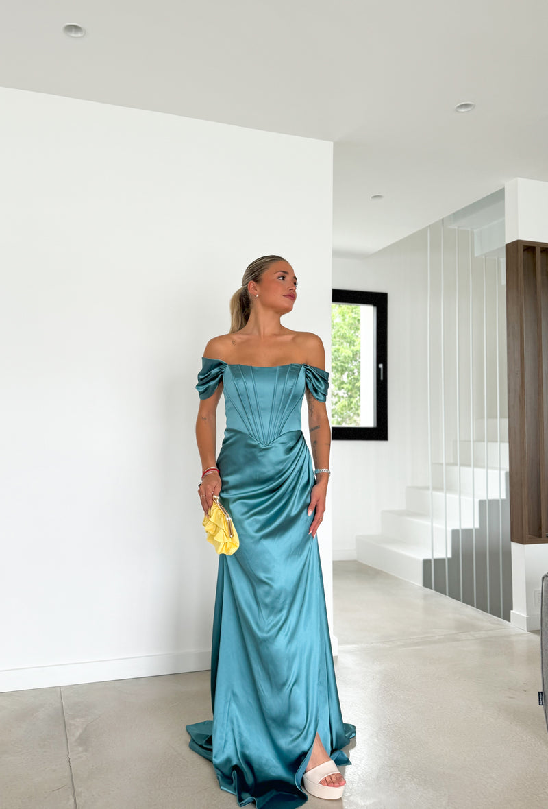 Petrol satin whale dress