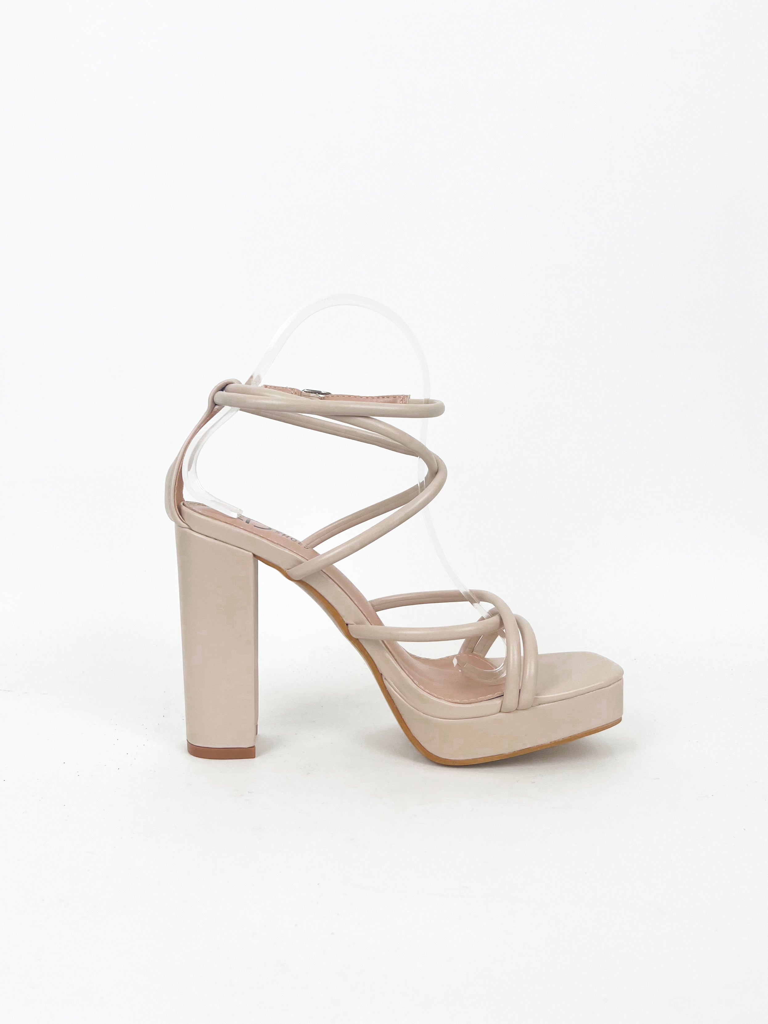 Nude round lace up platform sandal