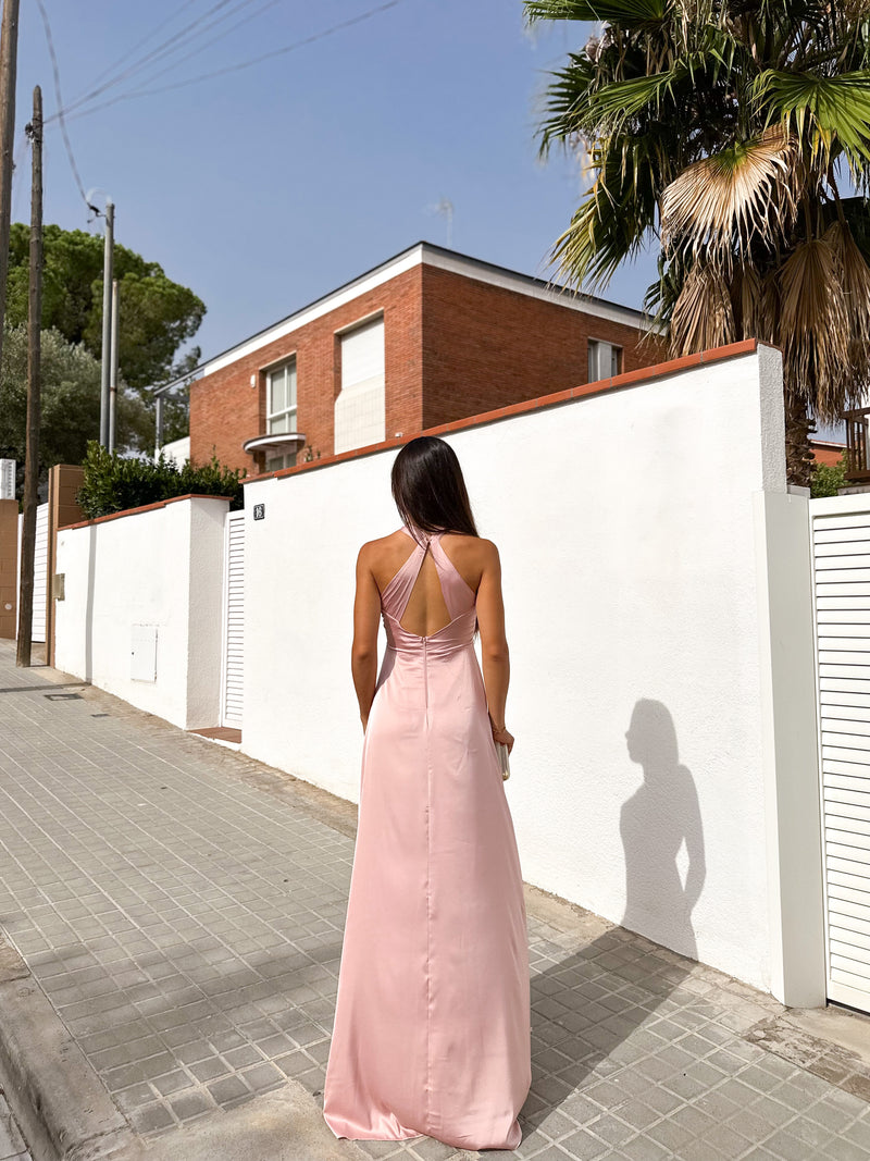 Pink halter knot dress