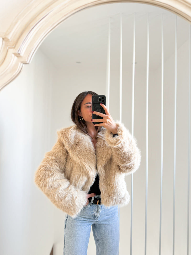 Beige fur lapel jacket