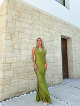 Olive long cascade dress