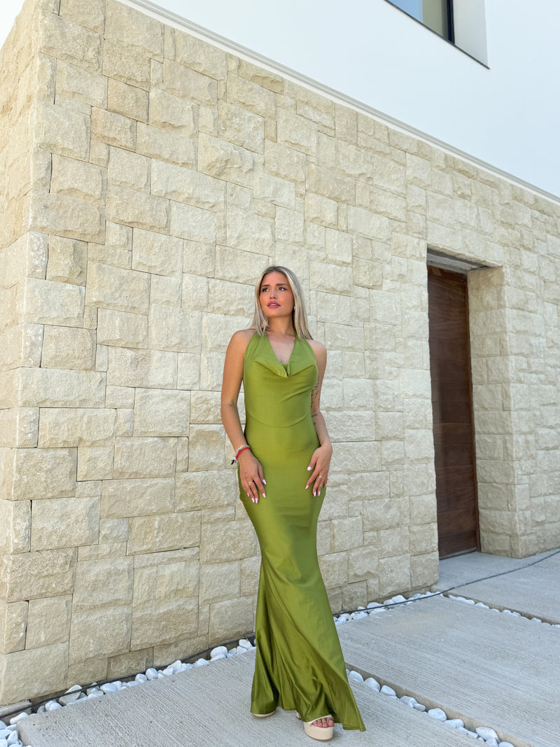 Olive long cascade dress