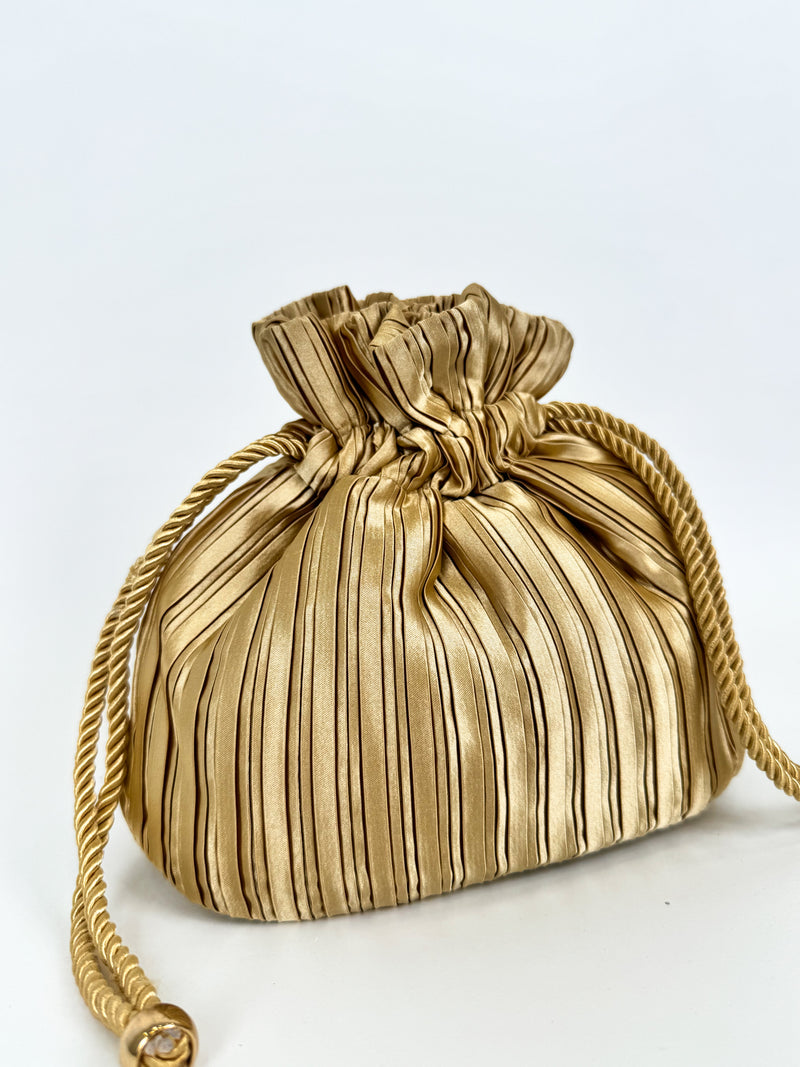 Gold satin clutch bag