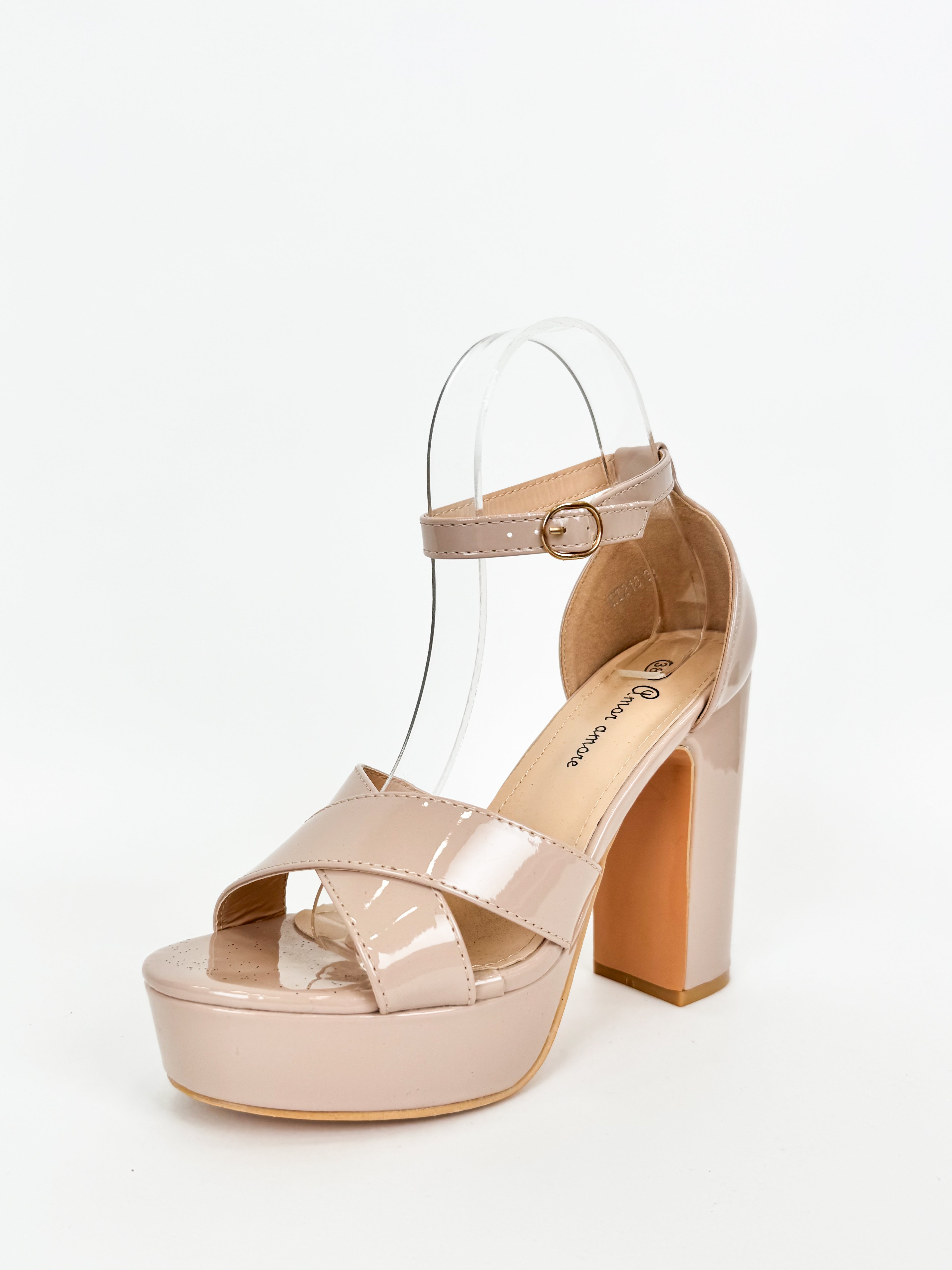 Nude patent leather platform sandal