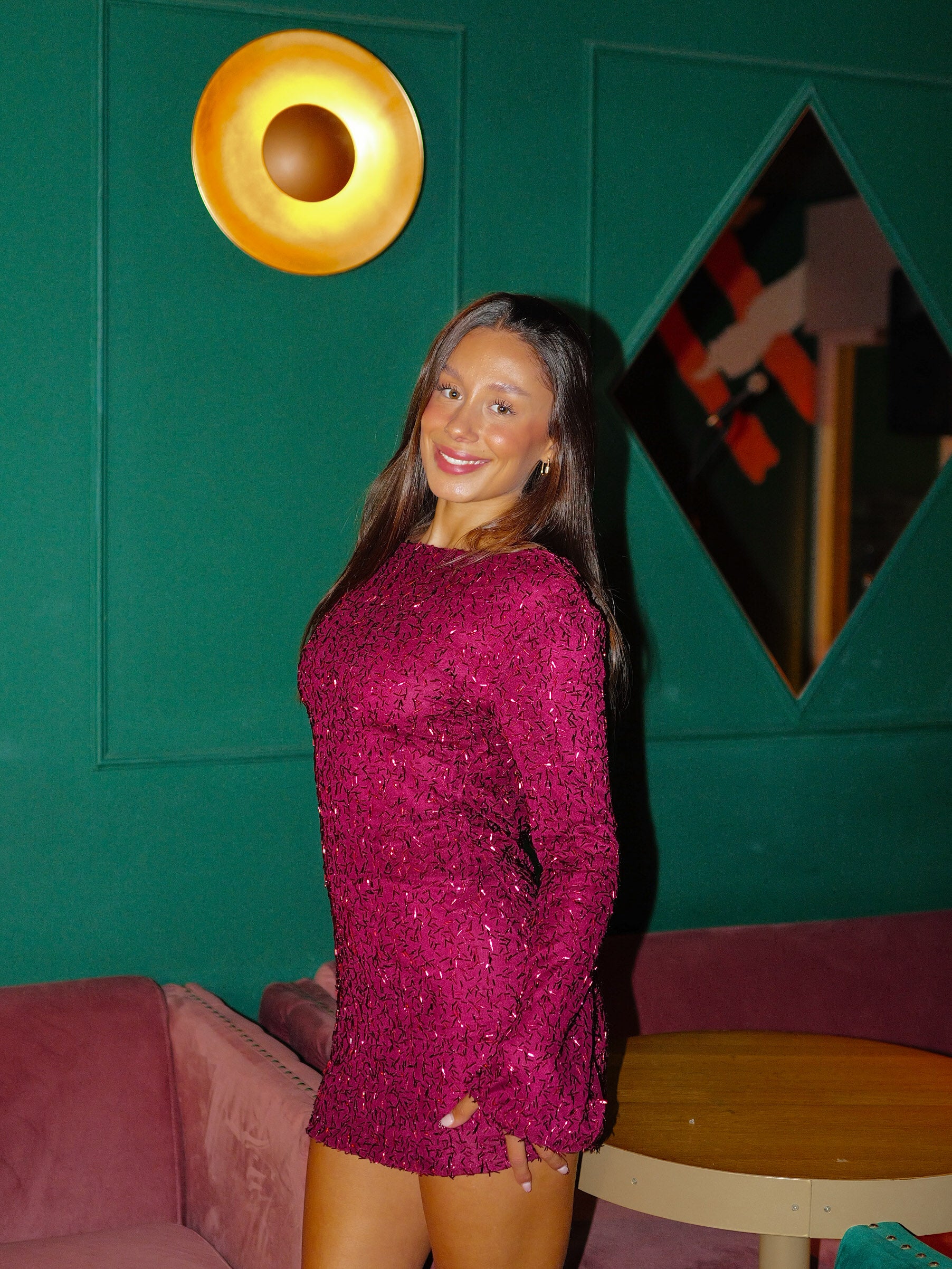 Waterfall burgundy textured mini dress