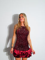 Mini dress burgundy velvet ruffle