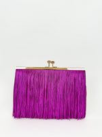 Yellow fringed suede clutch