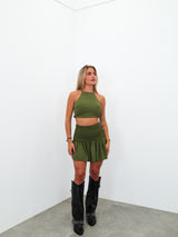 Khaki ruffled halter set