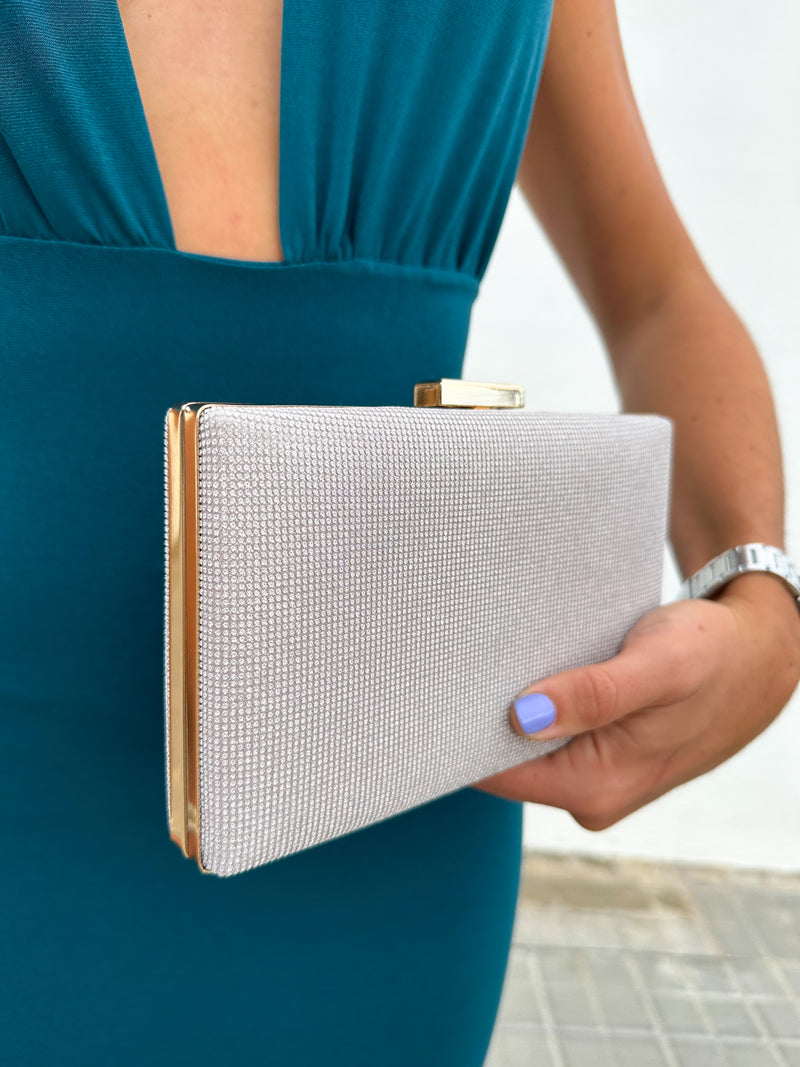 Gold rectangle glitter clutch