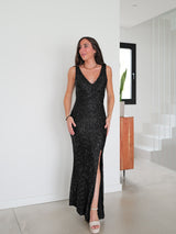 Long dress with black shiny texture