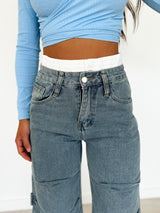 Denim boxer waist pants