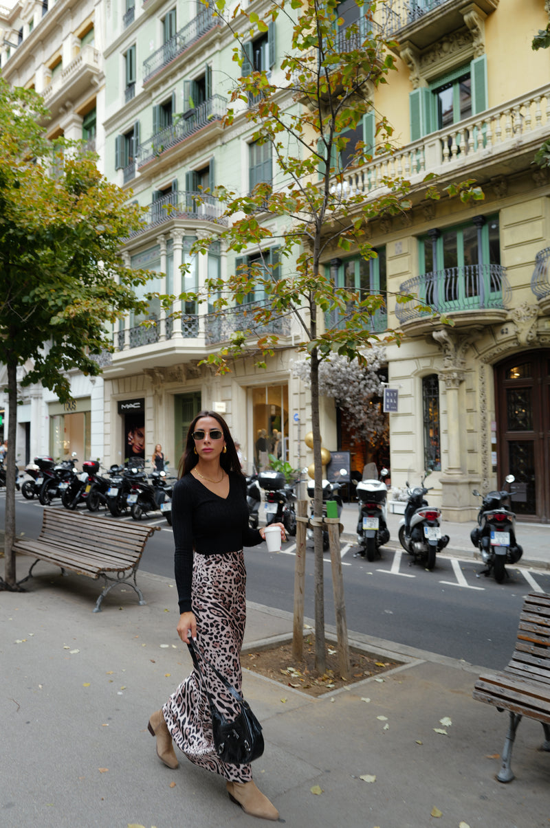 Animal print satin skirt