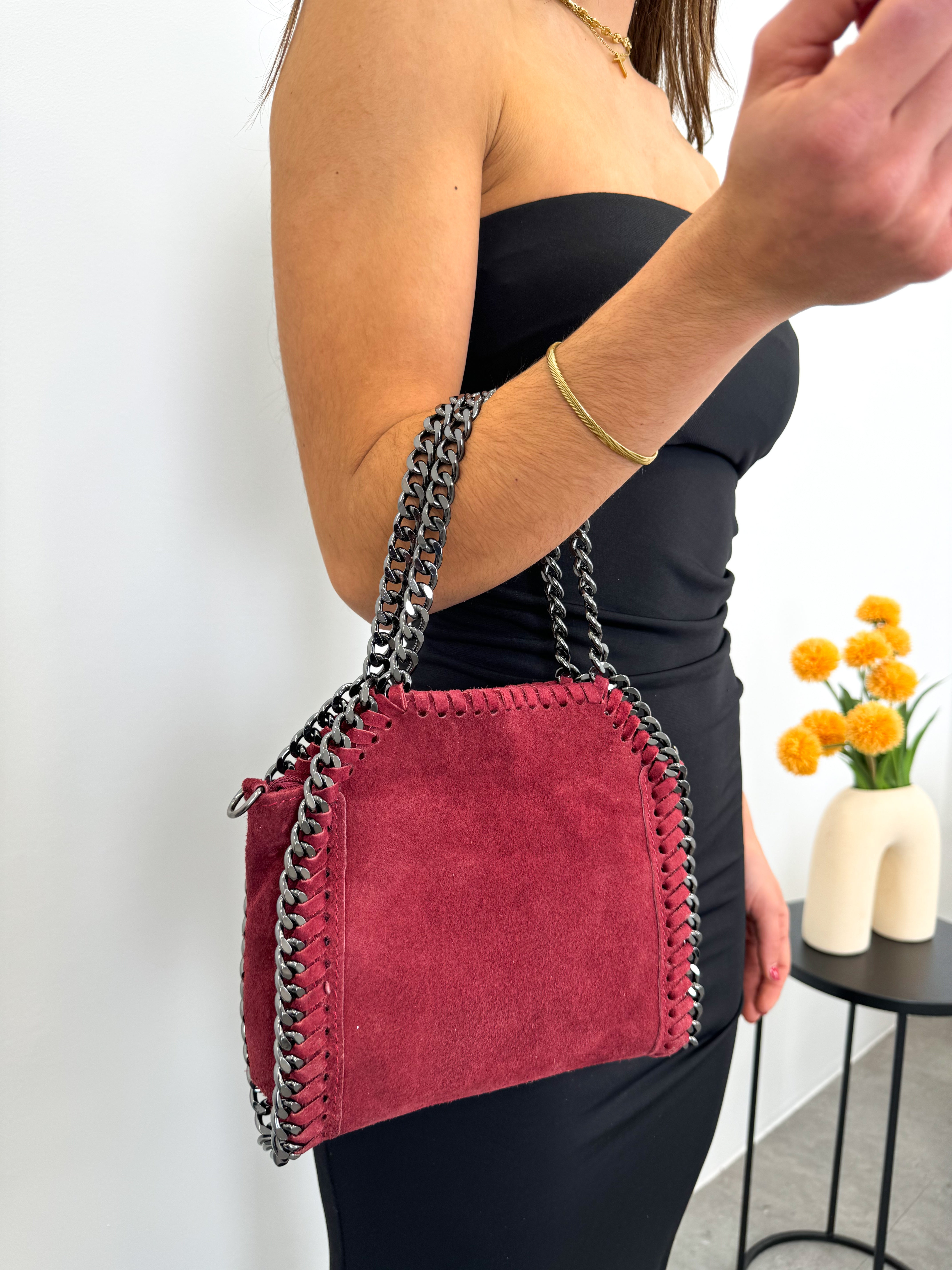 Burgundy suede pocket bag