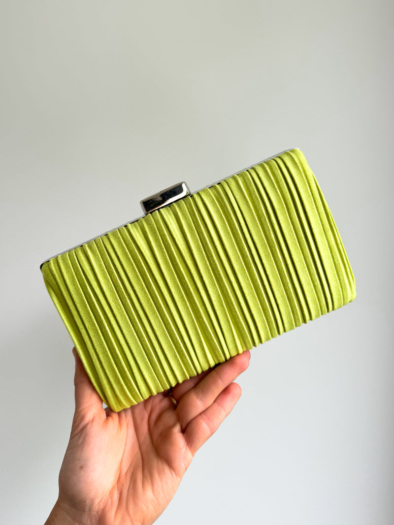 Lime embossed suede clutch