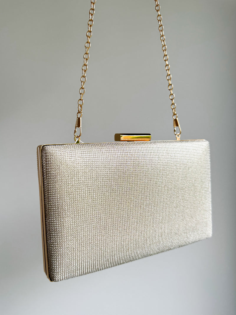 Gold rectangle glitter clutch