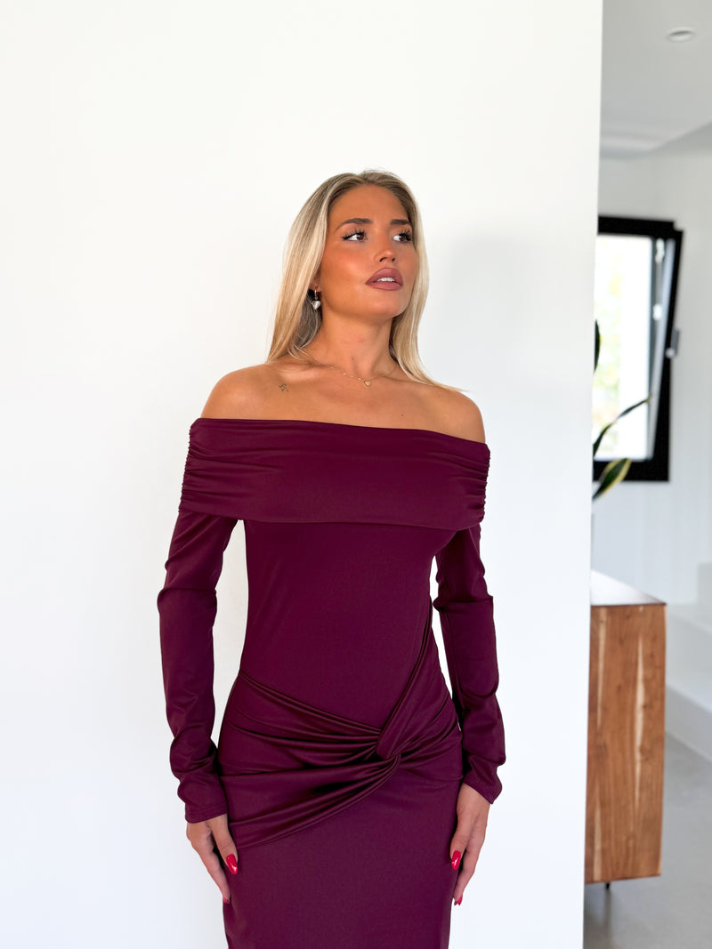 Burgundy knot boat dress