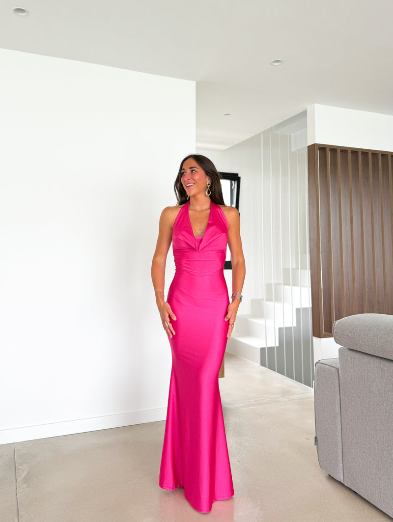 Fuchsia long waterfall dress