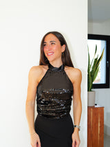 Top halter lazo glitter negro