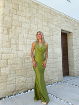 Olive long cascade dress